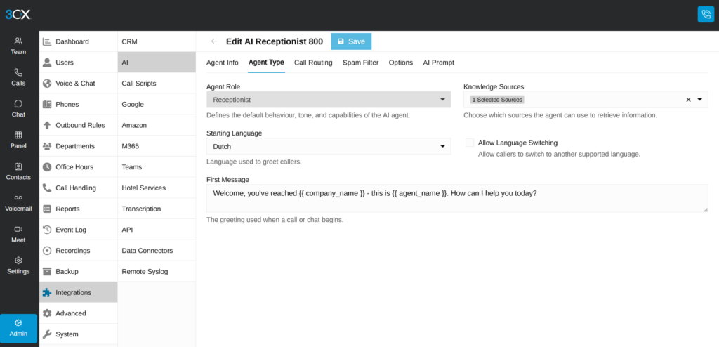 3CX AI Receptionist pagina